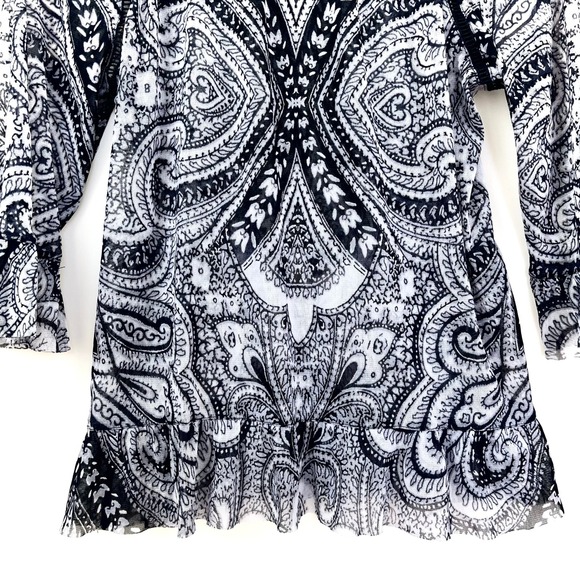 Y2K Womens M Sheer Paisley Mesh Ruffle Blouse Whimsical Fairy Grunge Festival - Picture 9 of 12